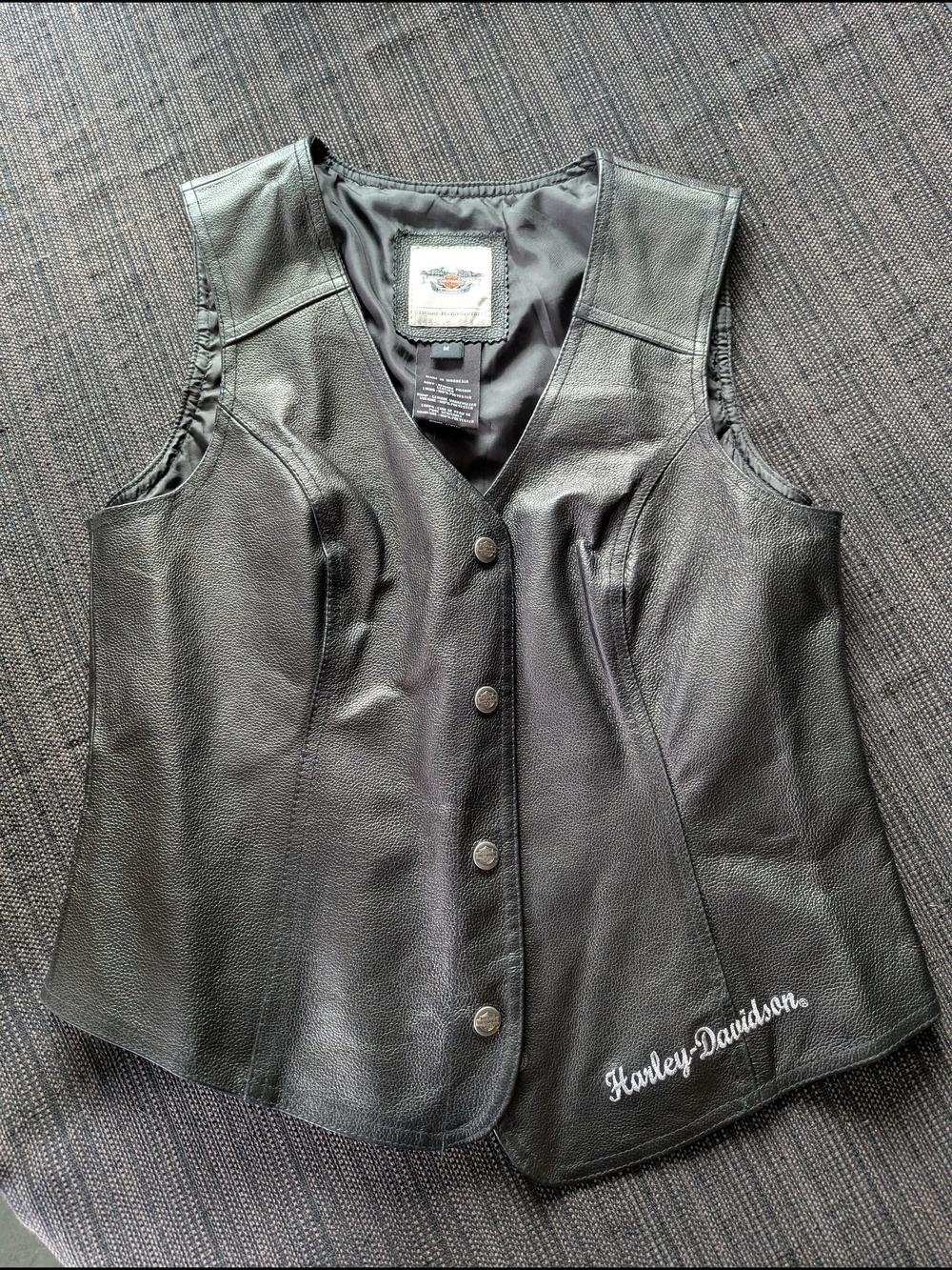 Harley-Davidson Black Leather Women's Snap-Front Vest